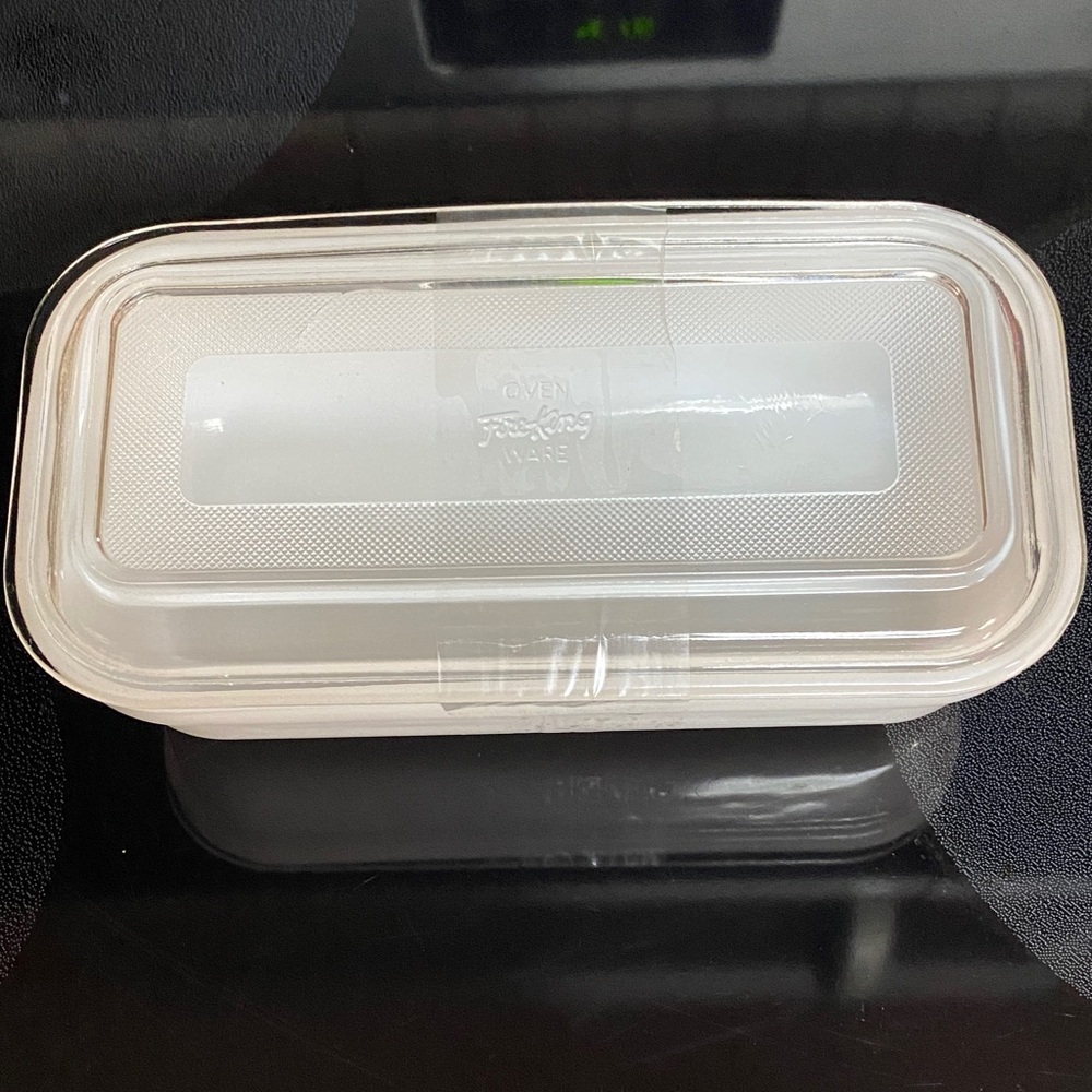 Vintage Fire King Rectangular Glass Container with Embossed Lid SS1